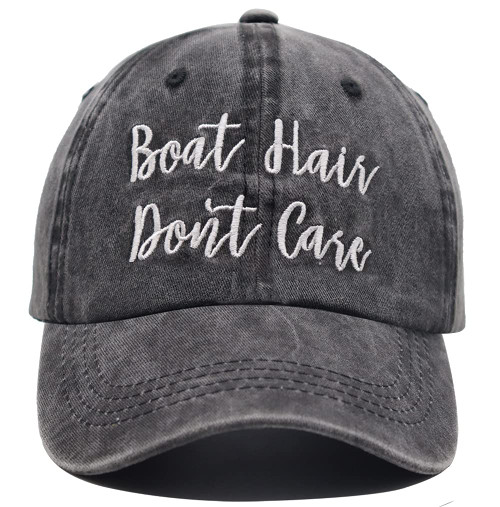 OASCUVER Boat Hair Don't Care Hat, Boat Gifts for Men & Women, Adjustable Embroidered Baseball Cap Washed Distressed Dad Denim