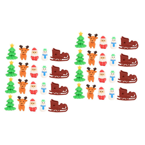 VILLCASE 40 Pcs Christmas Eraser Xmas Erasers Kid Rubber Eraser Christmas Sleigh Erasers Cartoon Eraser Mini