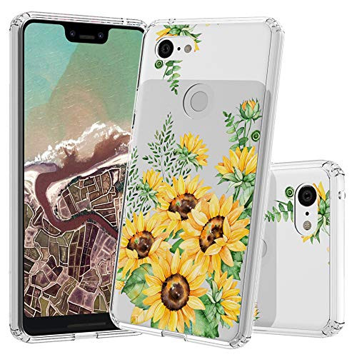 Flocute Google Pixel 3 XL Case, Google Pixel 3 XL Clear Floral Pattern Case Slim Girly Flower Clear Protective Case with Soft TPU Bumper Hard PC Back Cover for Google Pixel 3 XL - (Sunflower)