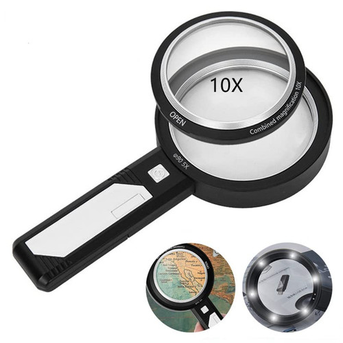Magnifying Glass with Light, 5X 10X Handheld Large Magnifying Glass 6 LED Illuminated Lighted Magnifier for Seniors Reading, Stamps, Map, Inspection, Coins, Jewelry, Macular Degeneration Magnifying Glass with Light, 5X 10X Handheld Large Magnifying Glass 6 LED Illuminated Lighted Magnifier for Seniors Reading, Stamps, Map, Inspection, Coins, Jewelry, Macular Degeneration