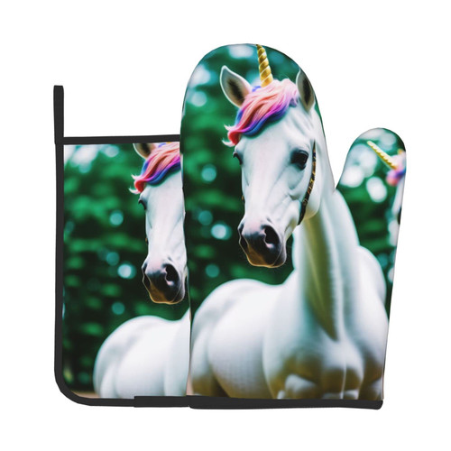 Unicorn Oven Mitts and Pot Holders Sets Oven Gloves 2 Pcs for Kitchen Baking Cooking