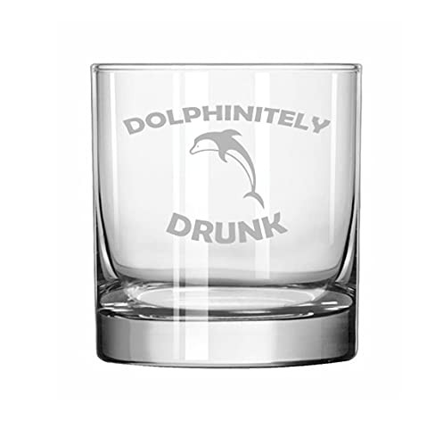 MIP Brand Rocks Whiskey Old Fashioned Glass Dolphinitely Drunk Dolphin Funny