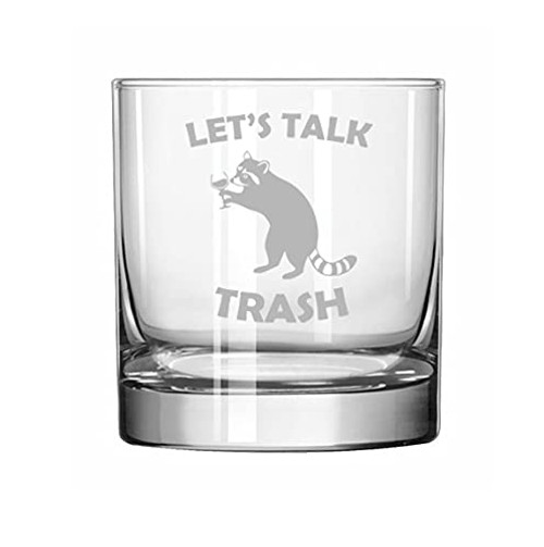 MIP Brand Rocks Whiskey Old Fashioned Glass Let's Talk Trash Raccoon Funny MIP Brand Rocks Whiskey Old Fashioned Glass Let's Talk Trash Raccoon Funny