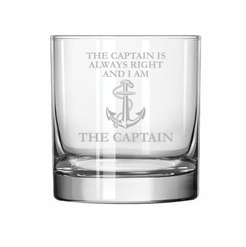 MIP Brand 11 oz Rocks Whiskey Old Fashioned Glass The Captain Is Always Right Funny Boating Lake River MIP Brand 11 oz Rocks Whiskey Old Fashioned Glass The Captain Is Always Right Funny Boating Lake River