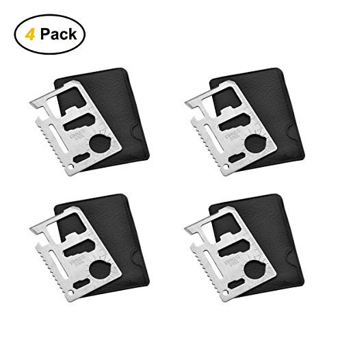 Credit Card 11 in 1 Survival Pocket Tool, Stainless Steel 11 in 1 Beer Opener Survival Card Tool Fits Perfect in Your Wallet (4-Pack)