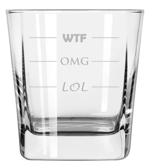 MIP Brand 12 oz Square Base Rocks Whiskey Double Old Fashioned Glass WTF OMG LOL