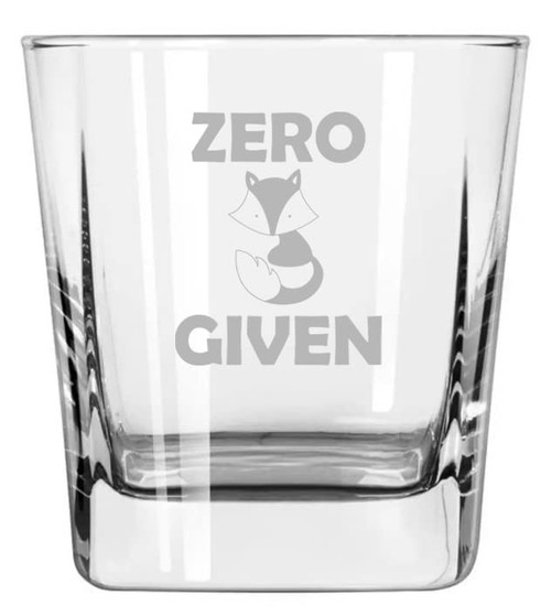 MIP Brand 12 oz Square Base Rocks Whiskey Double Old Fashioned Glass Zero Fox Given Funny