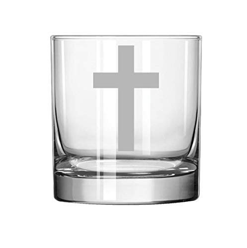 MIP Brand 11 oz Rocks Whiskey Highball Glass Cross Christian