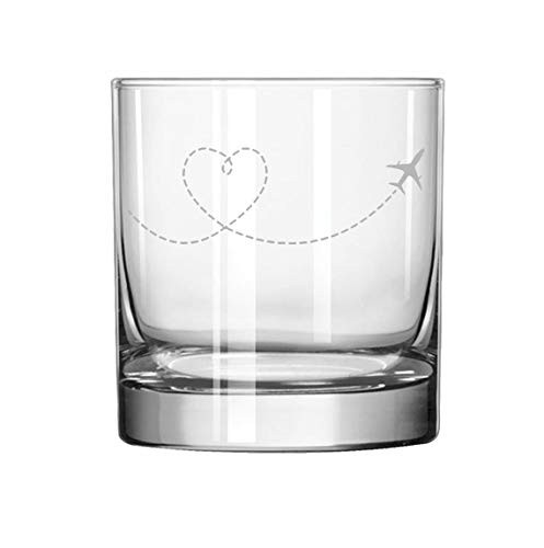 MIP Brand 11 oz Rocks Whiskey Highball Glass Heart Love Travel Airplane