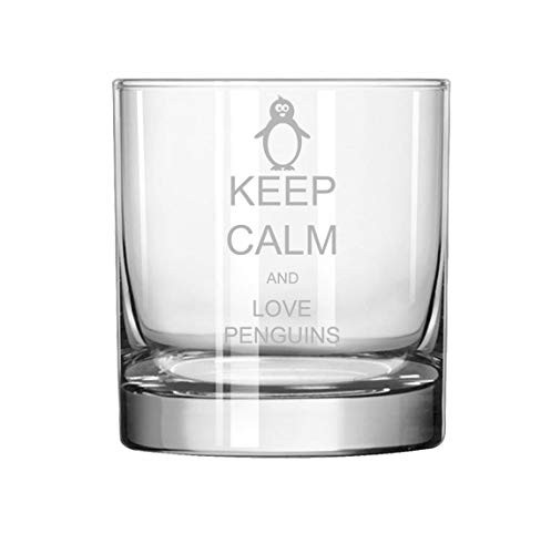 MIP Brand 11 oz Rocks Whiskey Highball Glass Keep Calm And Love Penguins