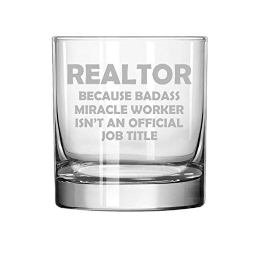 MIP Brand 11 oz Rocks Whiskey Highball Glass Realtor Real Estate Agent Broker Miracle Worker Job Title Funny