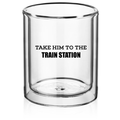 MIP Double Wall Insulated Glass Hand Blown Rocks Whiskey Glass Gift Take Him To The Train Station