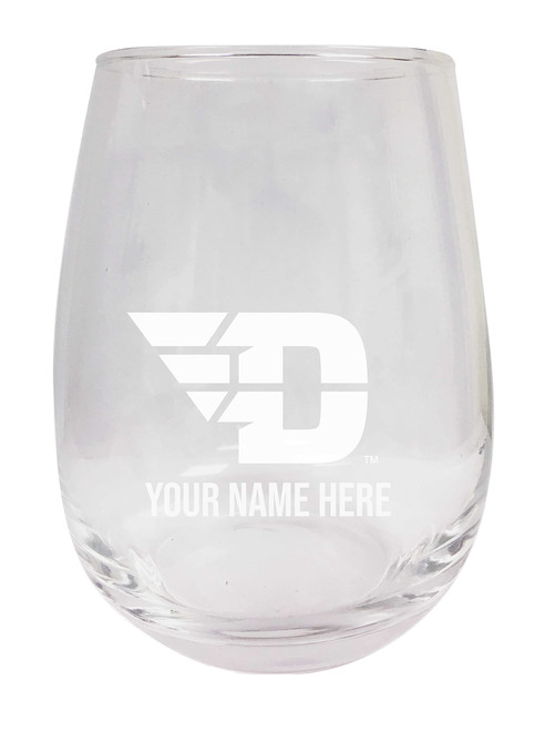 Personalized Customizable Dayton Flyers Etched Stemless Wine Glass 15 oz With Custom Name (1)