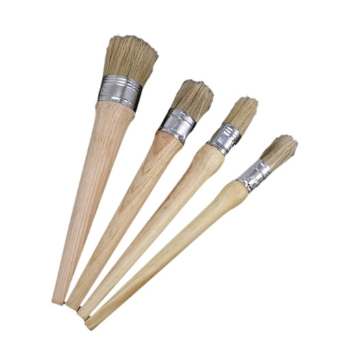 TEHAUX 4PCS Nylon Painting Brush Wax Brush Paint Brush for Furniture Brushes for Furniture Waxing Wood Handle Chalk Painting Brush Annie Sloan Alfresco Paint Wooden Marine Acrylic Brush