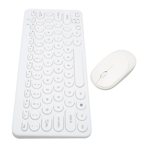 PUSOKEI Wireless Keyboard and Mouse Combo, 2.4G USB Ergonomic and Silent Wireless Keyboard Mouse, 78 Key Round Keycap Keyboard and Optical Mouse for PC Tablet (White)