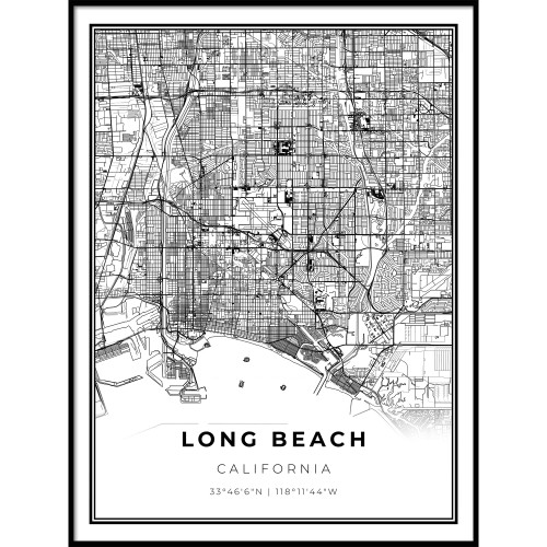 Skanndi Long Beach Map Print, California CA USA Map Art Poster, Modern Wall Art, Street Map Artwork 9x11