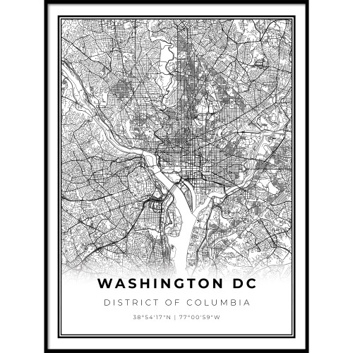 Skanndi Washington DC Map Print, District of Columbia USA Map Art Poster, Modern Wall Art, Street Map Artwork 9x11, White
