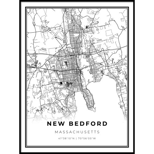 Skanndi New Bedford Map Print, Massachusetts MA USA Map Art Poster, Modern Wall Art, Street Map Artwork 9x11