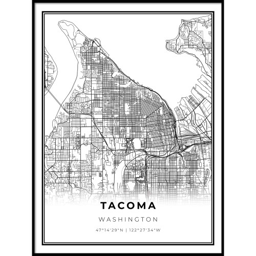 Skanndi Tacoma Map Print, Washington WA USA Map Art Poster, Seattle, Modern Wall Art, Street Map Artwork 9x11