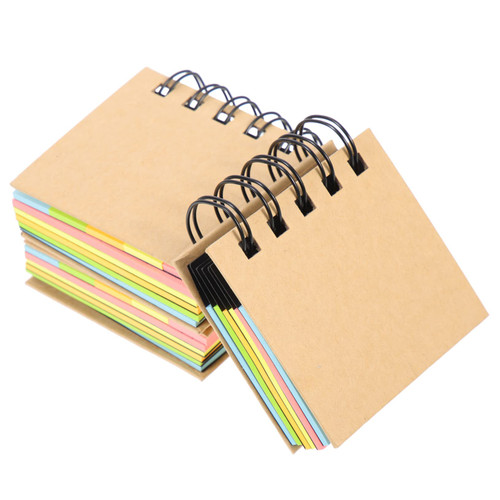TEHAUX 6 Pcs Flashcard Notebook Mini Spiral Notepads Self Stick Memo Paper Notes Stickers Sticky Page Markers Bookmark Notes Flags Portable Sketchbook Office Kraft Paper
