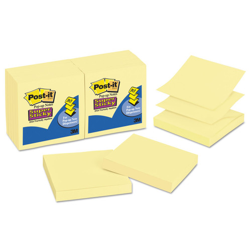 Post-it R33012SSCY Super Sticky Pop-ups, Refill,3-Inch x3-Inch , 90 Sht/PD,12/PK, Canary