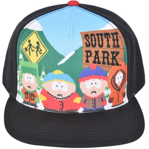 Concept One South Park Gang 8-Bit Style Adjustable Snapback Baseball Hat with Flat Brim, Black, One Size