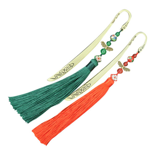 VILLCASE 2 Pcs Bronze Tassel Bookmark Chinese Gifts Tassel Pendant Bookmark Hand Decor Chinese Tassel Bookmark Classical Bookmark Chinese Decor Vintage Bookmark Manual Metal Rayon Student