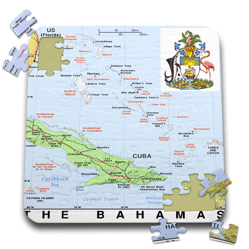 3dRose Image of Map of The Bahamas with Flag and Seas - Puzzle, 10 by 10-inch (pzl_299567_2)