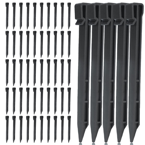 SanSanYa 50PCS Garden Landscape Edging Stakes 10IN Plastic Garden Stakes Anchors Garden Lawn Edging Ground Stakes Landscape Anchoring Spikes for Edging Terrace Board Lawn (Black)