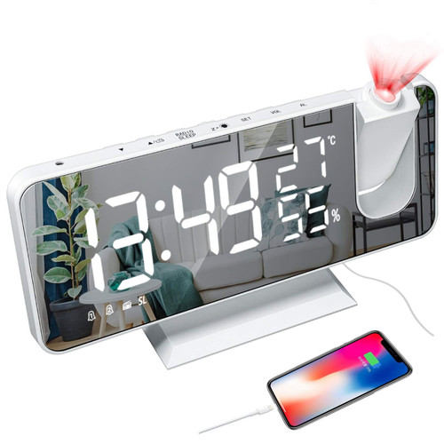 Projection Alarm Clock, Radio Digital Alarm Clock with USB Charger, 7.4" Large Mirror LED Projection Alarm Clock for Bedroom, Auto Dimmer, Snooze, Dual Loud Smart Alarm Clock for Heavy Sleepers Projection Alarm Clock, Radio Digital Alarm Clock with USB Charger, 7.4" Large Mirror LED Projection Alarm Clock for Bedroom, Auto Dimmer, Snooze, Dual Loud Smart Alarm Clock for Heavy Sleepers