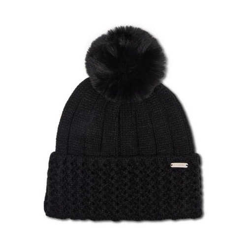 STEVE MADDEN Women's Waffle Knit Beanie with POM, Black