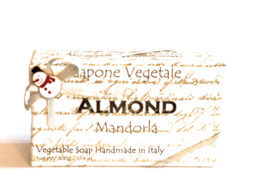 Alchimia Holiday Almond Vegetable Soap Bar With Snowman Charm 10.5 Oz
