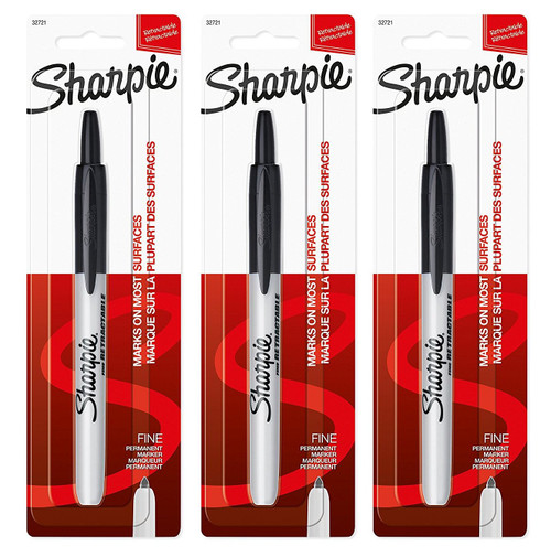 Sharpie 32721PP Retractable Fine Point Permanent Markers, Black Marker, 3 Blister Packs With 1 Marker, Total of 3 Markers
