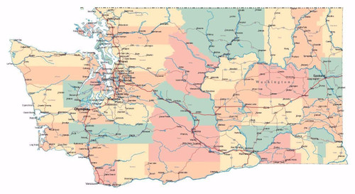 USWay 186818 Washington State Road MAP City County Olympia Decor Wall 16x12 Poster Print