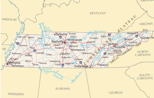 USWay 187385 Tennessee State Road MAP City County Nashville Decor Wall 16x12 Poster Print
