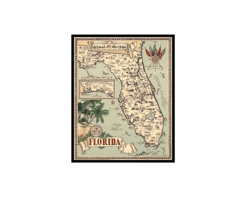 Poster Master Vintage Map Poster - Retro Florida Print - Florida State Map Art - Gift for Men, Women, Travel Lover - Perfect Decor for Bedroom, Living Room, Office, Library - 16x20 UNFRAMED Wall Art