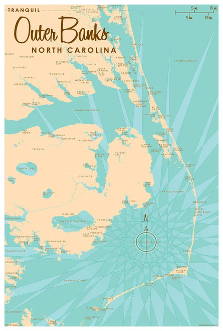 Art of Place Outer Banks North Carolina Map Giclee Art Print Poster from Illustration by Lakebound 12" x 18" Art of Place Outer Banks North Carolina Map Giclee Art Print Poster from Illustration by Lakebound 12" x 18"