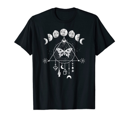 Celestial Moon phase Moth Crystals Stars Vintage design T-Shirt
