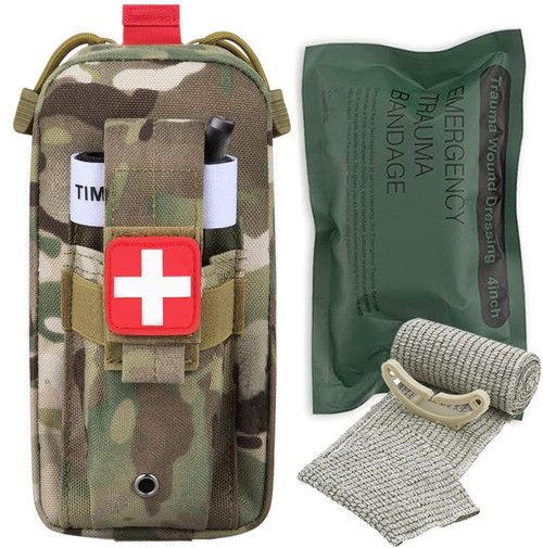 VVIITOP IFAK Pouch Small Trauma Kit (Israeli Bandage + Pouch), Tourniquet Holder IFAK Medical Kit Tactical First Aid Pouch, Emergency EMT First Aid Kit for Camping and Hiking (Camouflage)
