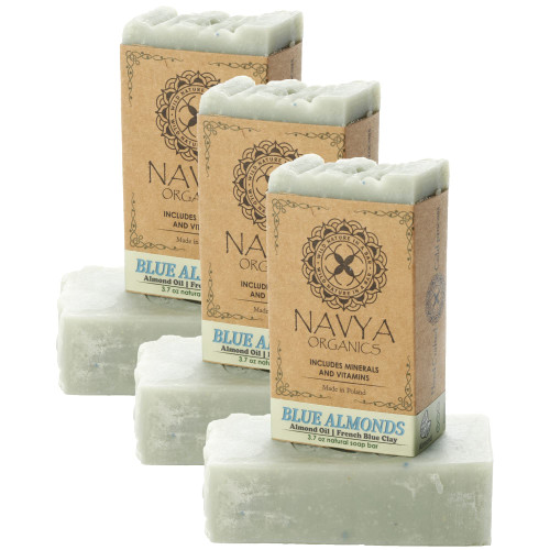 NAVYA Organics - Almond Oil & Blue French Clay Naturally Scented Handmade Organic Soap Bar, Moisturizing, Nourishing with Essential Oils, Vitamins