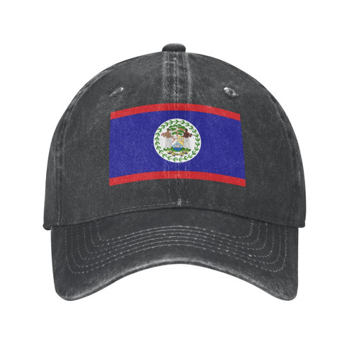 Belize Flag Baseball Cap Adult Washed Sun Hat Breathable Trucker Hat Adjustable Denim Twill Plain Hat Black
