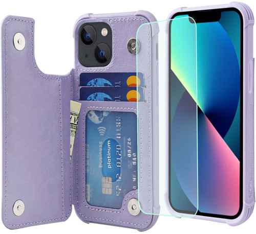 VANAVAGY iPhone 13 Mini Wallet Case for Women and Men,Leather Flip Folio Phone Cover Fits Magnetic Car Mount with Credit Card Holder,Clove Purple