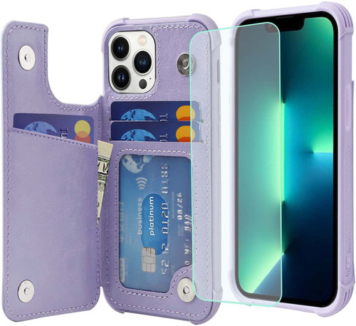 VANAVAGY Wallet Case for iPhone 13 Pro Women and Men,Leather Flip Folio Phone Cover Fits Magnetic Car Mount with Credit Card Holder,Clove Purple