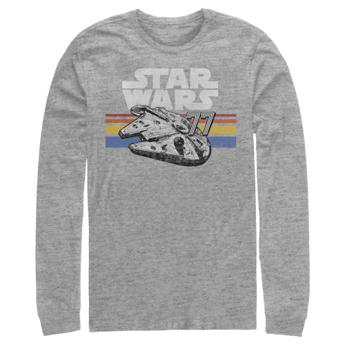 STAR WARS Men's Millennium Falcon 77' Vintage Stripes Long Sleeve Shirt - Athletic Heather - X Large