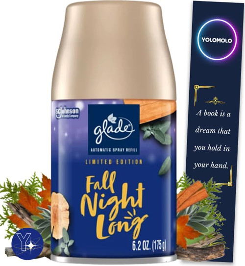 YOLOMOLO Glade Automatic Spray Refill, Air Freshener, Fall Night Long, 6.2 oz and Bookmark Gift