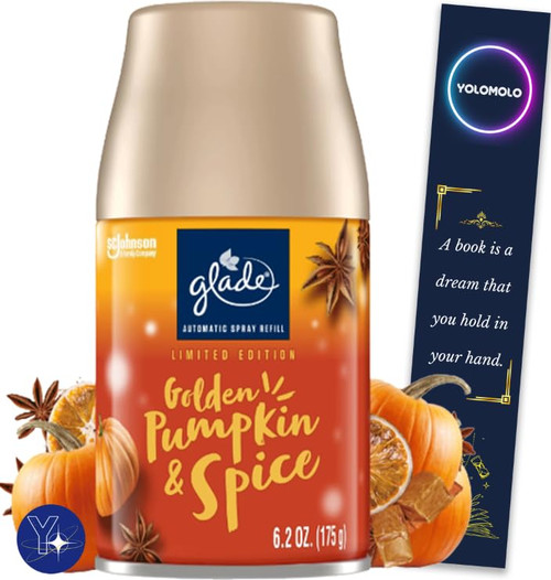 YOLOMOLO Glade Automatic Spray Refill, Air Freshener, Golden Pumpkin & Spice, 6.2 oz and Bookmark Gift YOLOMOLO Glade Automatic Spray Refill, Air Freshener, Golden Pumpkin & Spice, 6.2 oz and Bookmark Gift