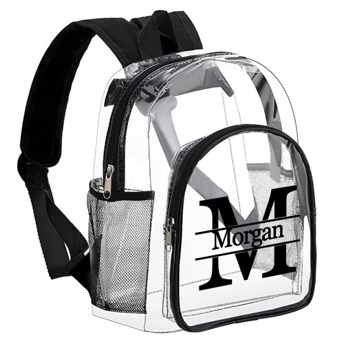 Personalized Clear Backpack Heavy Duty, Custom Transparent Bookbag with Name, Customized Cute See Through Backpack Bag, Black