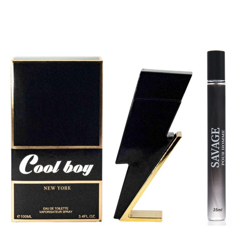 Cool Boy Cologne for Men (Inspired by Bad Boy) 3.4oz/100ml, Natural Spray, Long Lasting + Savage Travel Spray 35ml, eau de toilette, (2 Packs)