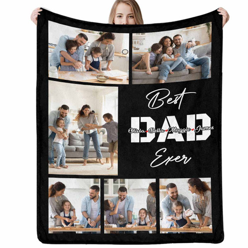 Custom Text Blanket Personalized Photo Blanket for Dad Grandpa Mom Family Friends Gifts,Made in US Customized Birthday Christmas Father's Day Memory Picture Throw Blanket Gift