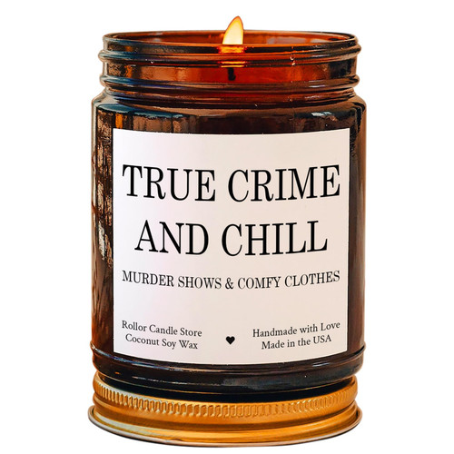 True Crime and Chill Funny Candle for Women, Gift for Crime Junkie, Murder Mystery Tv Lover Gift for Her, Modern Soy Candle 4oz 9oz Amber Candle 9 Scents Options True Crime and Chill Funny Candle for Women, Gift for Crime Junkie, Murder Mystery Tv Lover Gift for Her, Modern Soy Candle 4oz 9oz Amber Candle 9 Scents Options